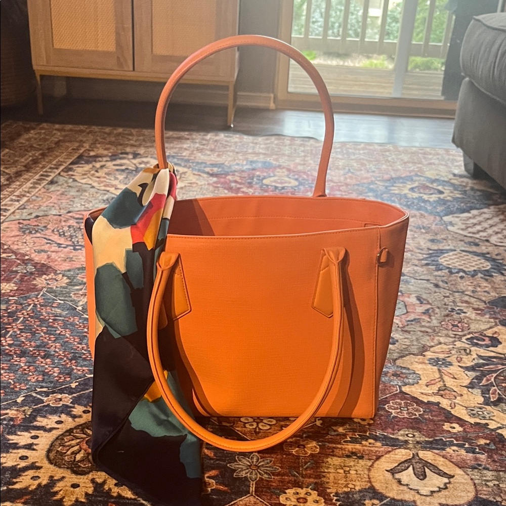 Elegant Orange Tote Bag with Scarf